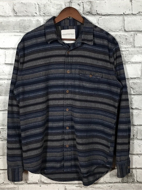 Aeropostale Other - Aeropostale Men’s Navy and Gray Horizontal Stripe Button-Down Shirt